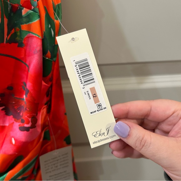 NWT Eliza J Painted Floral Satin One Shoulder Midi Dress - Picture 4 of 6